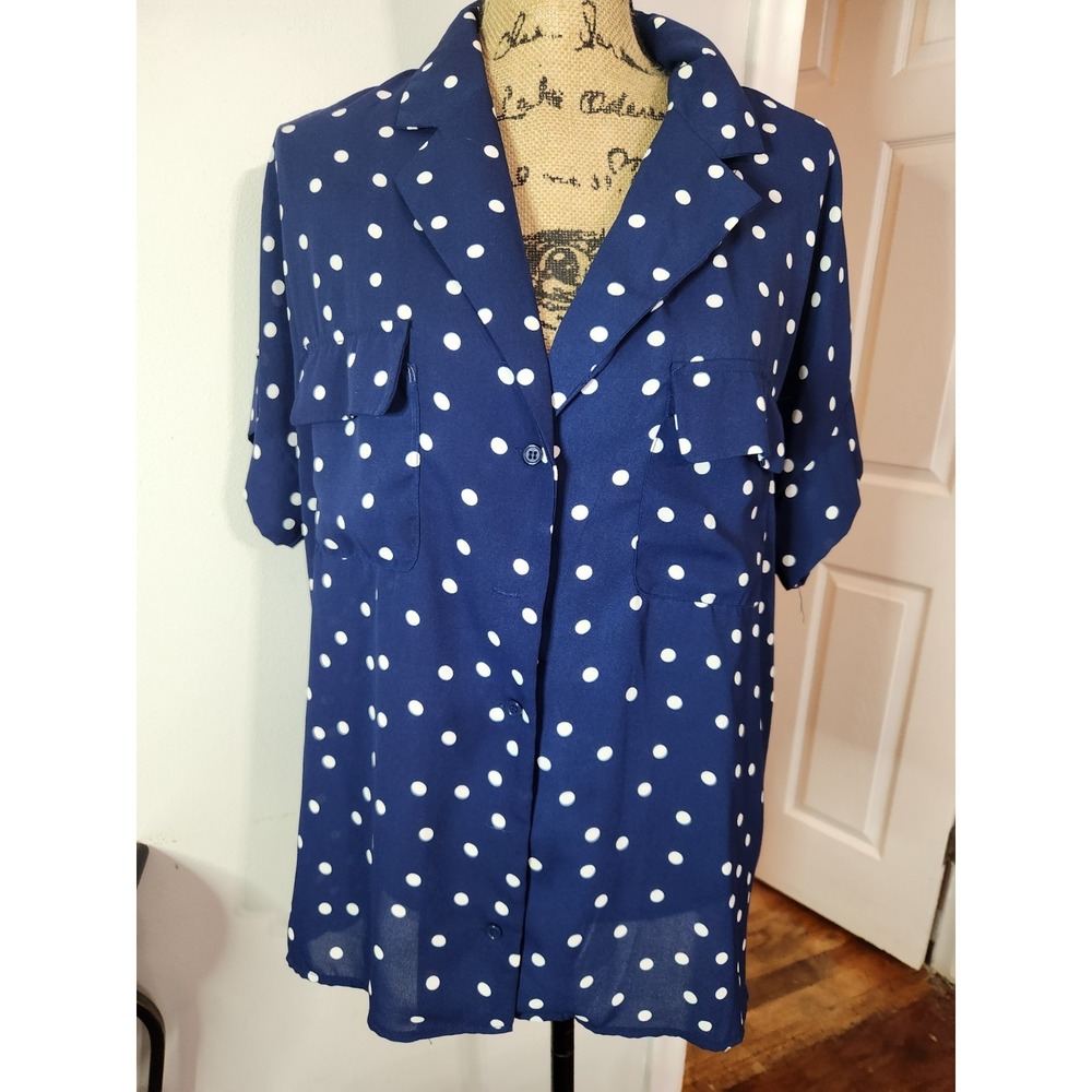 Justfab Blue And White Poke A Dot Blouse Size Xl‎